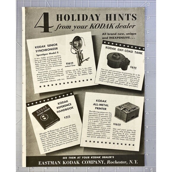 Eastman Kodak Co. "4 Holiday Hints from your Kodak Dealer" Vintage Print Ad 1941 - Picture 2 of 3